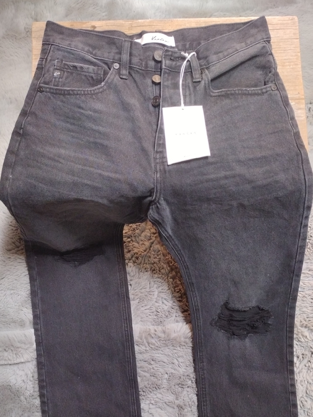 KanCan Women's Skinny Washed Black Distressed Jeans